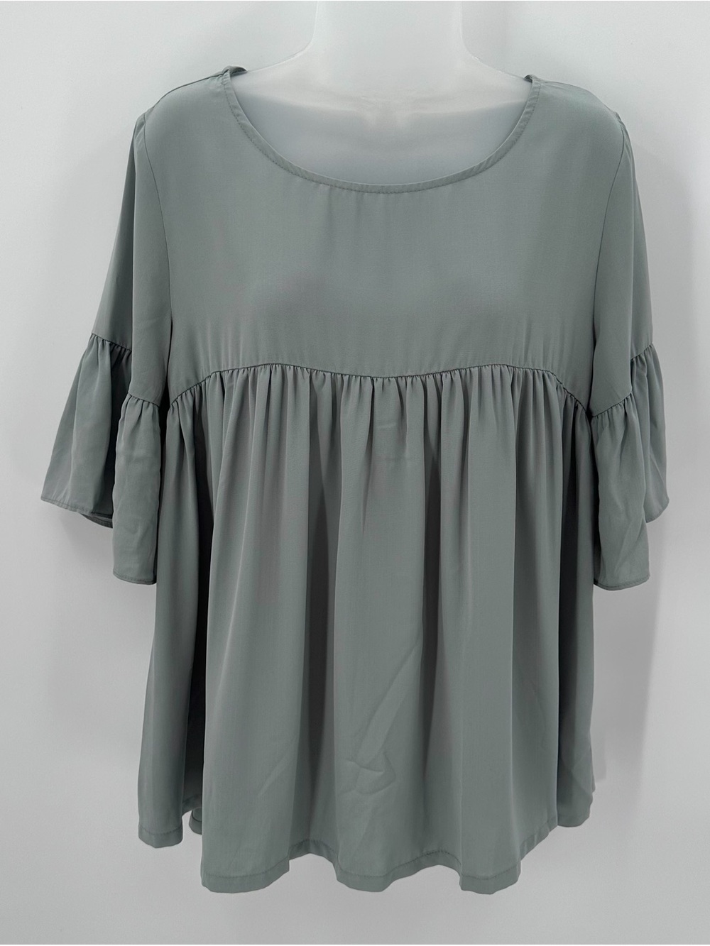 Wishlist Apparel Top Womens S/M Flared Sleeve Flowy Muted Blue Green Babydoll